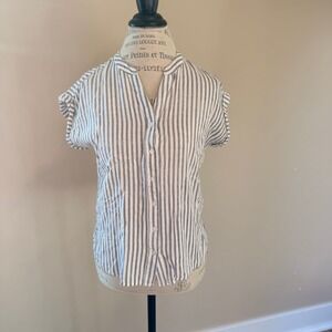 Rag Poets Women's Blue/white Striped Short Sleeve Button up Blouse Size S